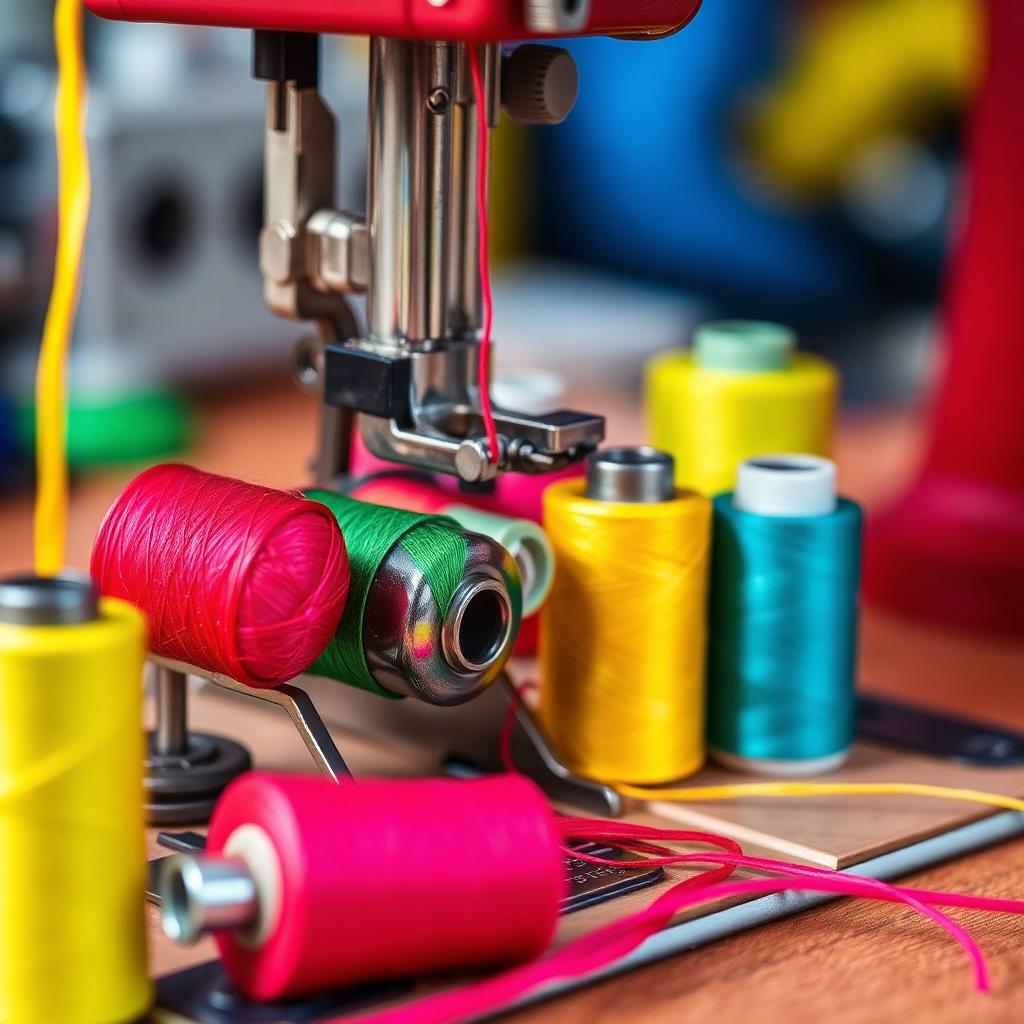 Colorful spools of thread on a sewing machine